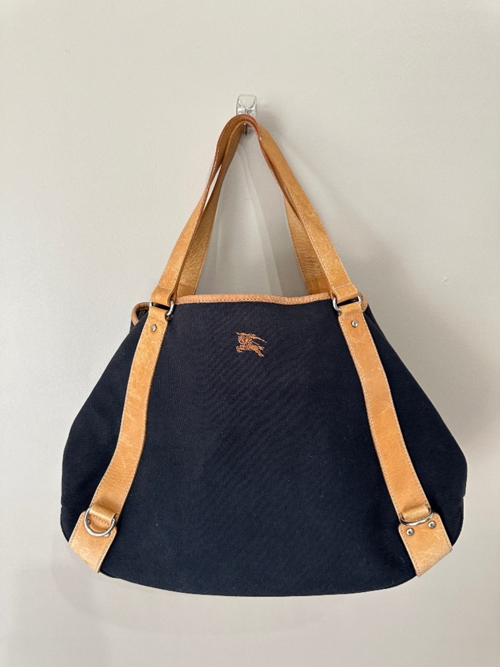 Burberry Blue Label Black Cotton and Leather Large Tote Bag
